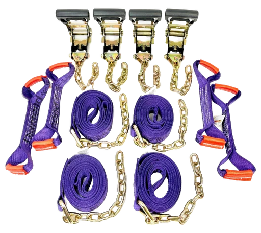 8 Point Diamond Weave Tie Down Kit 14' Straps & Chain, 3,333 lb, Model TOW-8PTCHAIN18-HDDW
