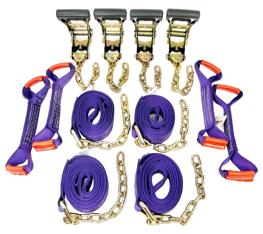 8 Point Diamond Weave Tie Down Kit 14' Straps & Chain, 3,333 lb, Model TOW-8PTCHAIN18-HDDW