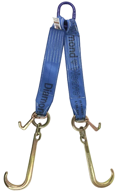 4" x 24" V-Bridle Towing Strap 15" J-Hook & Diamond Weave, 5,400 lb, Model TOW-MONSTER15MJ