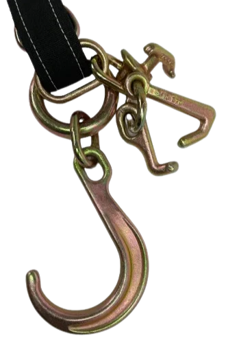 V-Bridle Strap 2" x 56" 8" J-Hooks & RTJ Cluster Hooks, 3,333 lb, Model TOW-MULTIAXLEBRIDLE-DW