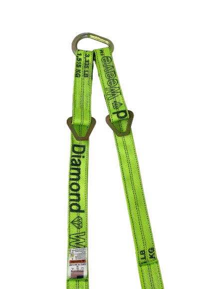 Tow V-Bridle Strap 2" x 56" Twisted Snap Hooks & D-Rings, 3,333 lb, Model TOW-VSTRAP-4DR-DW