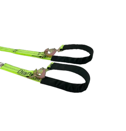 Tow V-Bridle Strap 2" x 56" Twisted Snap Hooks & D-Rings, 3,333 lb, Model TOW-VSTRAP-4DR-DW