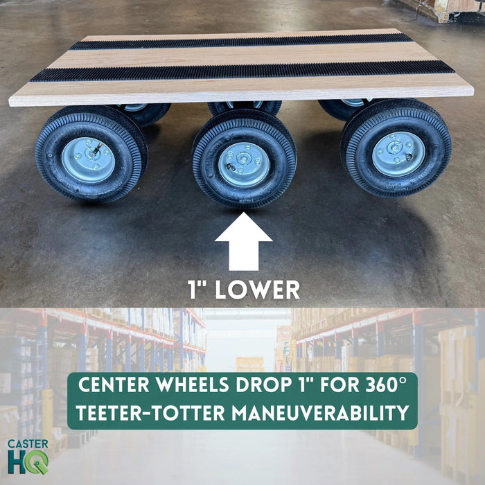 39.5" x 20" Oak 6-Wheel Dolly 10" Pneumatic Wheels, 1,400 lb, Model TT-OAK6W-1400