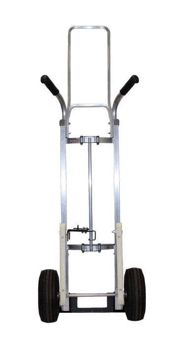 B&P Hand Truck, Double Grip Handle, Curved Back, with Mini Keg Hook, 10" Pneumatic Wheels, Model HTA-0110