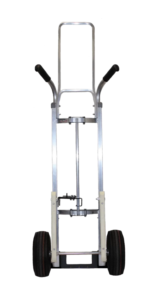 B&P Hand Truck, Double Grip Handle, Curved Back, with Mini Keg Hook, 10" Pneumatic Wheels, Model HTA-0110