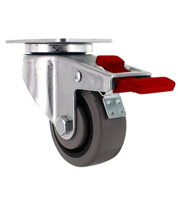 3" x 1.25" TPR Swivel Total Lock Caster, 2-3/8" x 3-5/8" Plate, 180 lb, Model Z26P134NEKIL