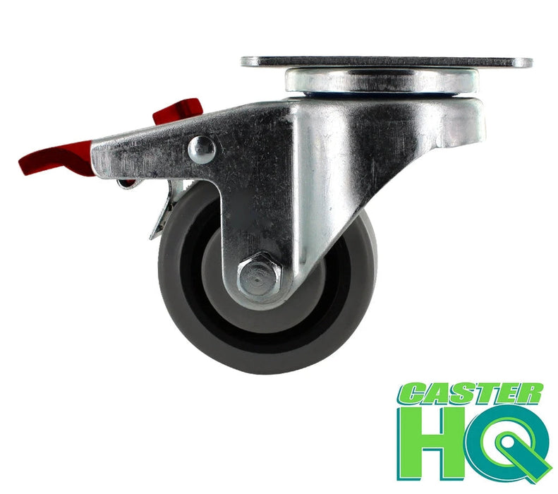 3" x 1.25" TPR Swivel Total Lock Caster, 2-3/8" x 3-5/8" Plate, 180 lb, Model Z26P134NEKIL