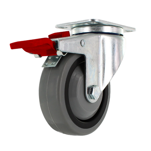 4" x 1.25" TPR Total Lock Swivel Caster, 2 3/8" x 3 5/8" Plate, 250 lb, Model Z26P144NEKIL