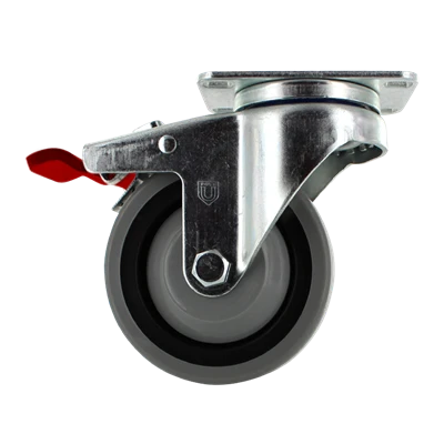 4" x 1.25" TPR Total Lock Swivel Caster, 2 3/8" x 3 5/8" Plate, 250 lb, Model Z26P144NEKIL