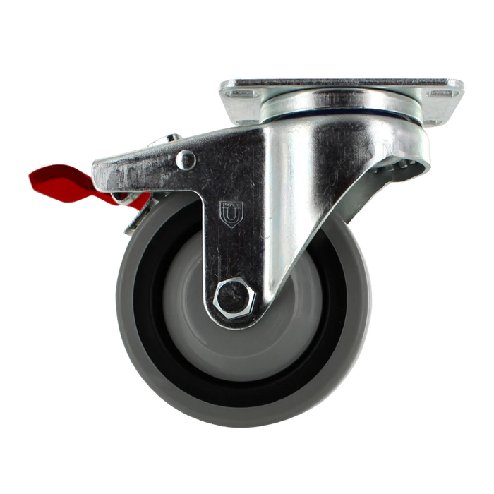 4" x 1.25" TPR Total Lock Swivel Caster, 2 3/8" x 3 5/8" Plate, 250 lb, Model Z26P144NEKIL