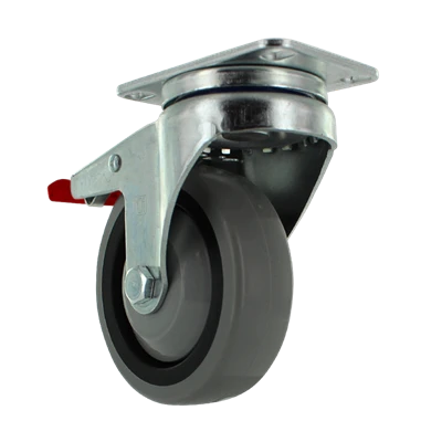 4" x 1.25" TPR Total Lock Swivel Caster, 2 3/8" x 3 5/8" Plate, 250 lb, Model Z26P144NEKIL