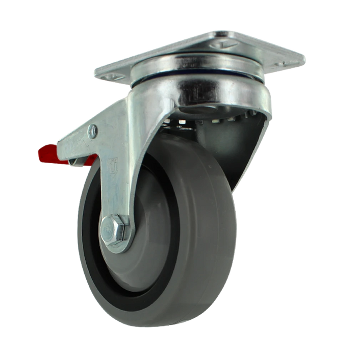 4" x 1.25" TPR Total Lock Swivel Caster, 2 3/8" x 3 5/8" Plate, 250 lb, Model Z26P144NEKIL