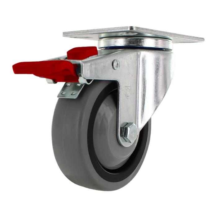 4" x 1.25" TPR Swivel Total Lock Caster, Top Plate, 250 lb, Model Z26P244NEKIL