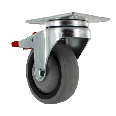 4" x 1.25" TPR Swivel Total Lock Caster, Top Plate, 250 lb, Model Z26P244NEKIL