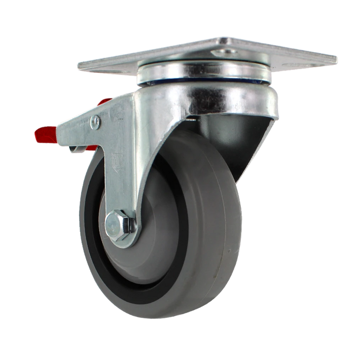 4" x 1.25" TPR Swivel Total Lock Caster, Top Plate, 250 lb, Model Z26P244NEKIL