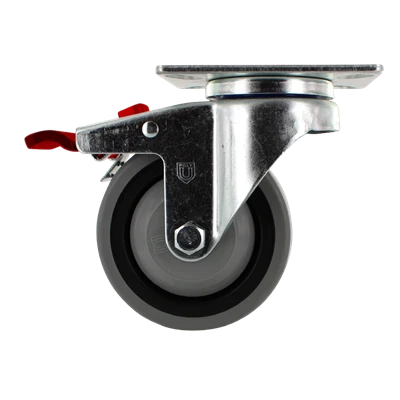 4" x 1.25" TPR Swivel Total Lock Caster, Top Plate, 250 lb, Model Z26P244NEKIL