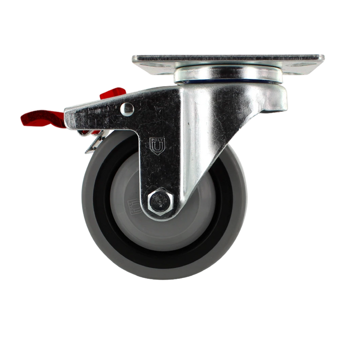 4" x 1.25" TPR Swivel Total Lock Caster, Top Plate, 250 lb, Model Z26P244NEKIL