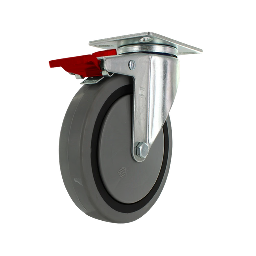 5" x 1.25" TPR Crown Swivel Total Lock Caster 2-3/8" x 3-5/8" Plate, 300 lb, Model Z26P264NEKHL