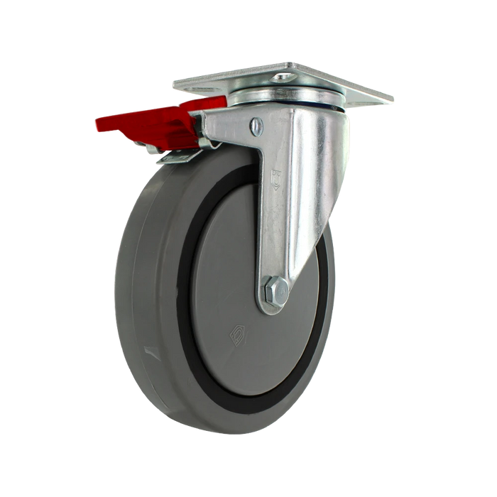 5" x 1.25" TPR Crown Swivel Total Lock Caster 2-3/8" x 3-5/8" Plate, 300 lb, Model Z26P264NEKHL
