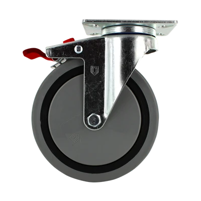 5" x 1.25" TPR Crown Swivel Total Lock Caster 2-3/8" x 3-5/8" Plate, 300 lb, Model Z26P264NEKHL
