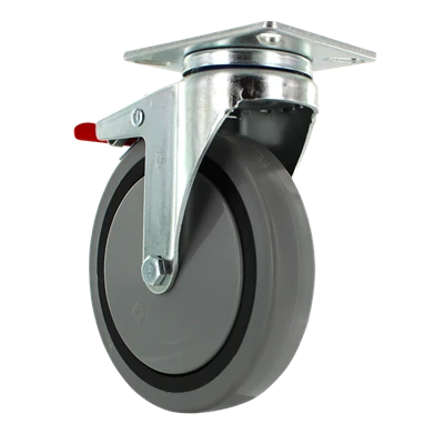 5" x 1.25" TPR Crown Swivel Total Lock Caster 2-3/8" x 3-5/8" Plate, 300 lb, Model Z26P264NEKHL