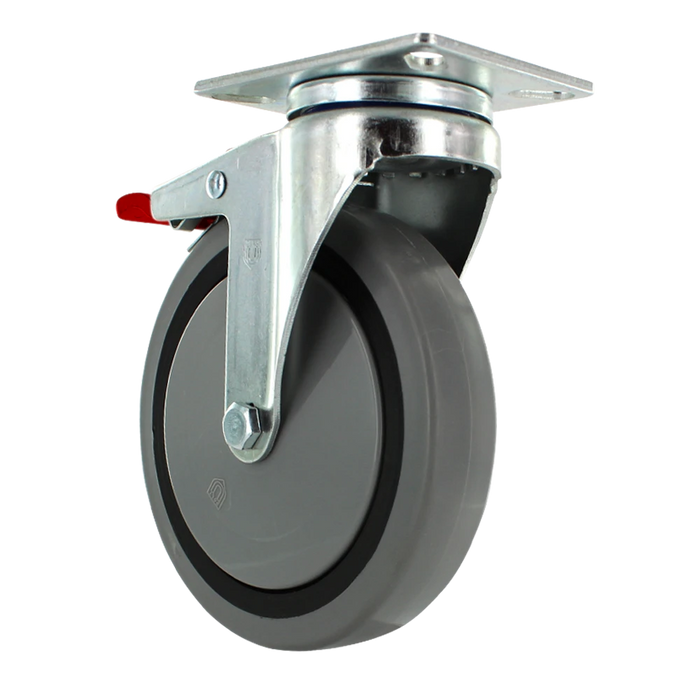 5" x 1.25" TPR Crown Swivel Total Lock Caster 2-3/8" x 3-5/8" Plate, 300 lb, Model Z26P264NEKHL