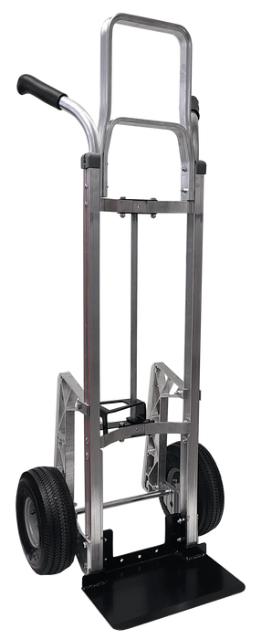 B&P Hand Truck, Standard Double Grip Handle, Curved Back Frame with Sliding Keg Hook, 10" Pneumatic Wheels, Model HTA-0111